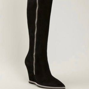 Vintage GIUSEPPE ZANOTTI Black Suede 
"Yvette" w/ Chain Detail